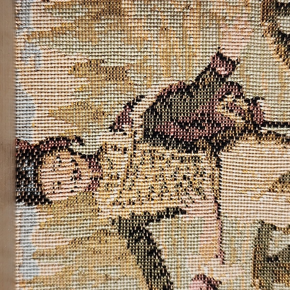 Vintage framed Embroidery Tapestry French Courtship Scene Galente Style France - Picture 12 of 16